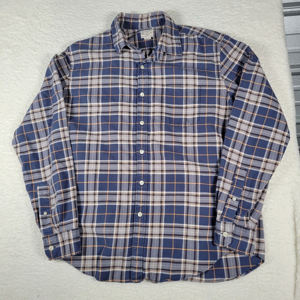 J.Crew Plaid Button Down Mens Size L Blue Grey Orange Cotton Long Sleeve Shirt - Picture 1 of 8